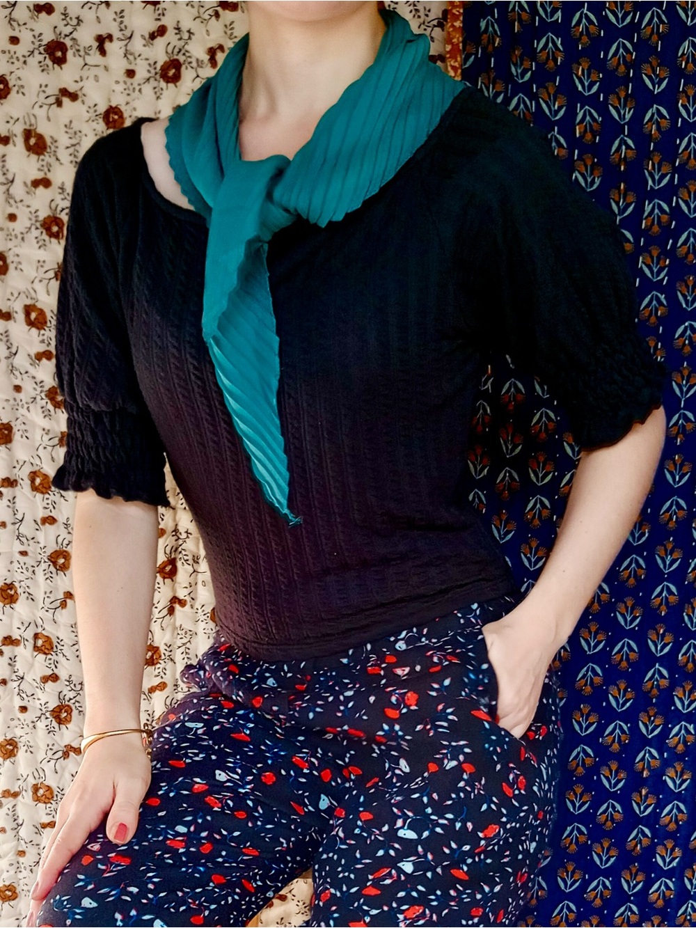ModCloth ❉ One To Admire Boat Neck Puff Sleeve Rib Knit Smocked Crop Top Black